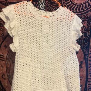 H&M White Knit Top with Ruffle Sleeves